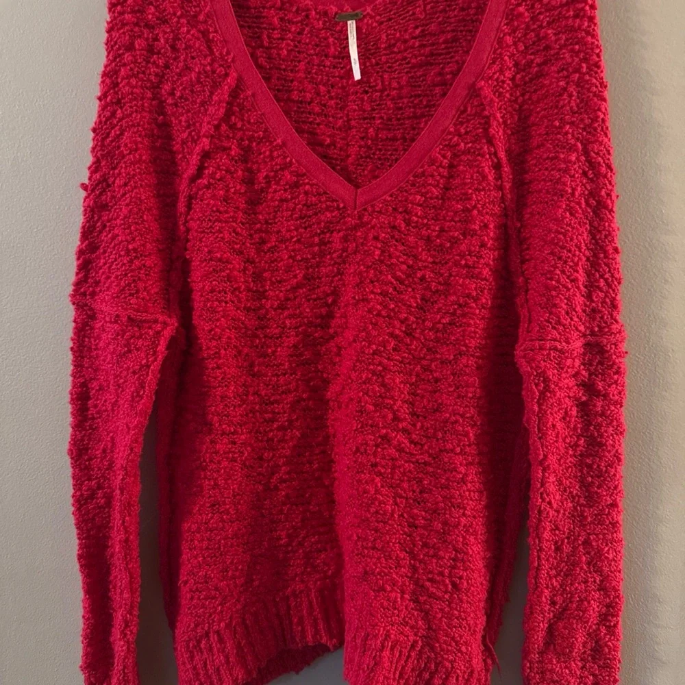 Free People Womens Pullover Sweater Red Long Sleeve V Neck Inside Out S/p Dc - Picture 2 of 12